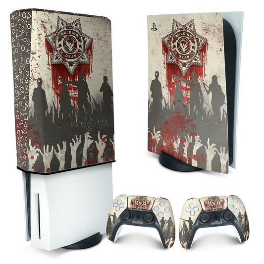 KIT Capa Anti Poeira e Skin Anti-Rage PS5 Fat Vertical - The Walking Dead