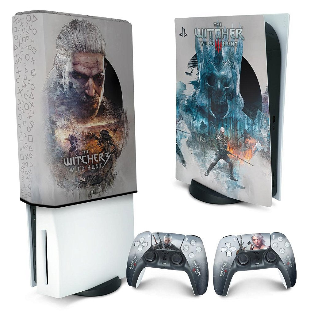 KIT Capa Anti Poeira e Skin Anti-Rage PS5 Fat Vertical - The Witcher 3 - Pop Arte Skins
