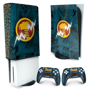 KIT Capa Anti Poeira e Skin Anti-Rage PS5 Fat Vertical - Thor Comics - Pop Arte Skins