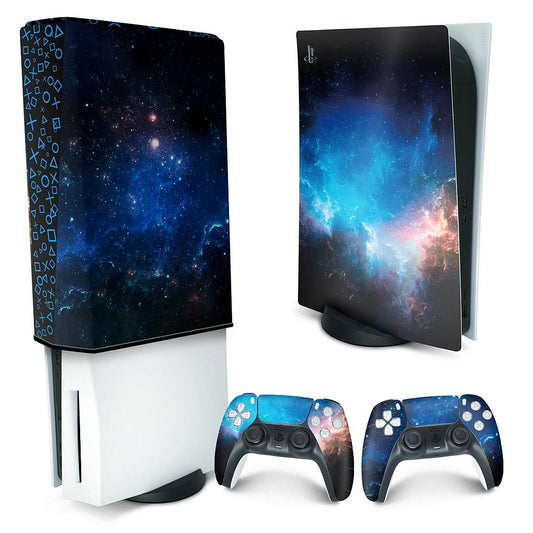 KIT Capa Anti Poeira e Skin Anti-Rage PS5 Fat Vertical - Universo Cosmos