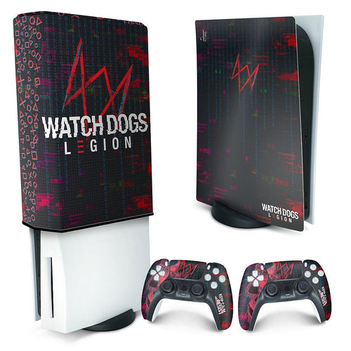 KIT Capa Anti Poeira e Skin Anti-Rage PS5 Fat Vertical - Watch Dogs Legion