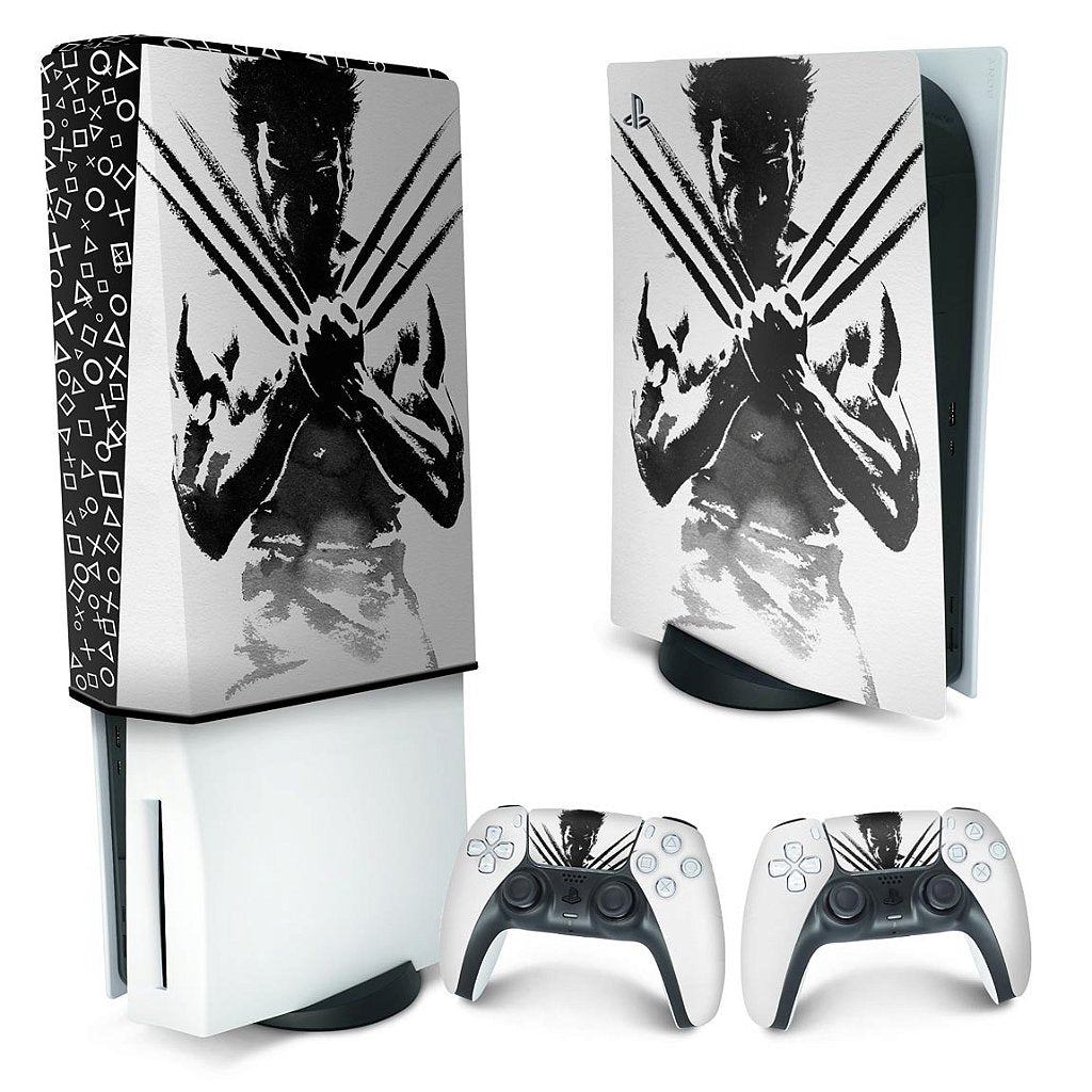 KIT Capa Anti Poeira e Skin Anti-Rage PS5 Fat Vertical - Wolverine X-men - Pop Arte Skins