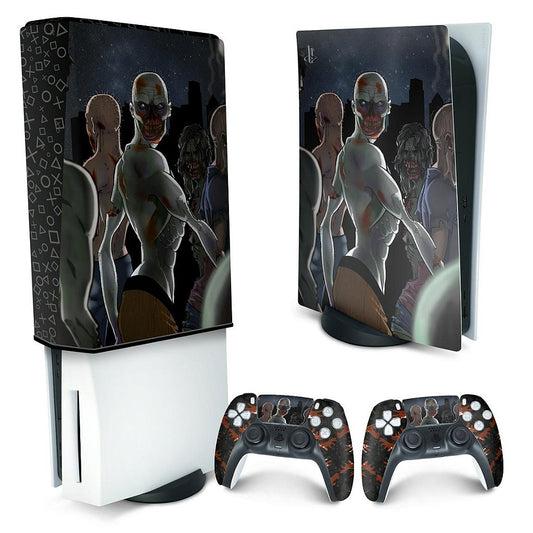 KIT Capa Anti Poeira e Skin Anti-Rage PS5 Fat Vertical - Zombie Zumbi The Walking