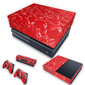 KIT Capa Anti Poeira e Skin Anti-Rage Xbox One Fat - Aquático Água Vermelha