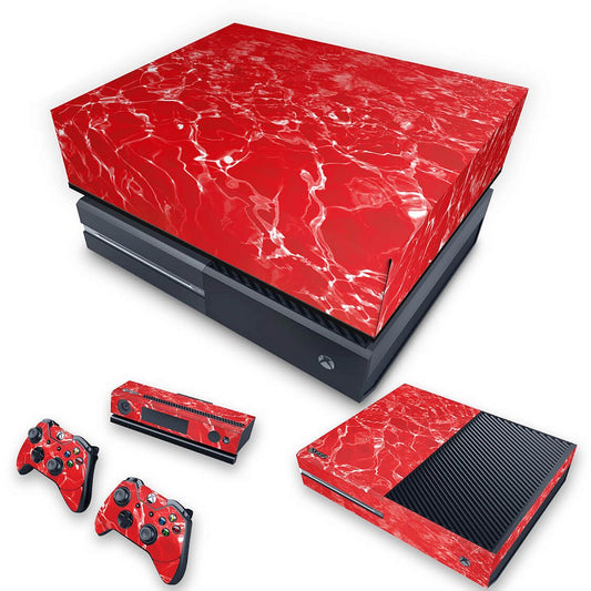 KIT Xbox One Fat Skin Anti-Rage e Capa Anti Poeira - Aquático Água Vermelha