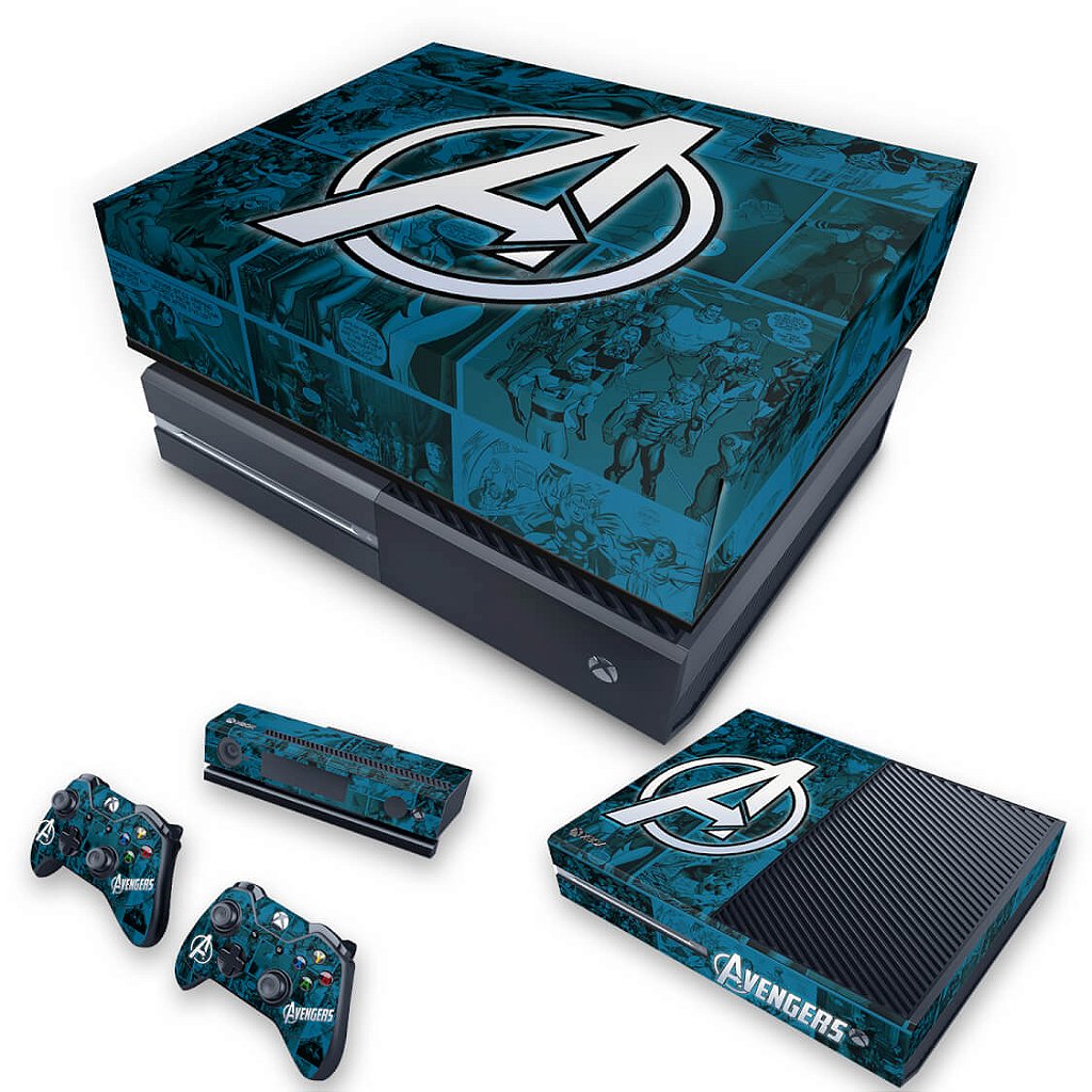 KIT Capa Anti Poeira e Skin Anti-Rage Xbox One Fat - Avengers Vingadores Comics