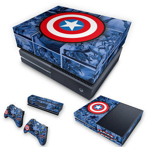 KIT Capa Anti Poeira e Skin Anti-Rage Xbox One Fat - Capitão América Comics