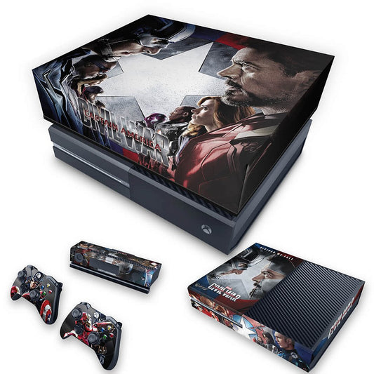 KIT Xbox One Fat Skin Anti-Rage e Capa Anti Poeira - Capitão America - Guerra Civil