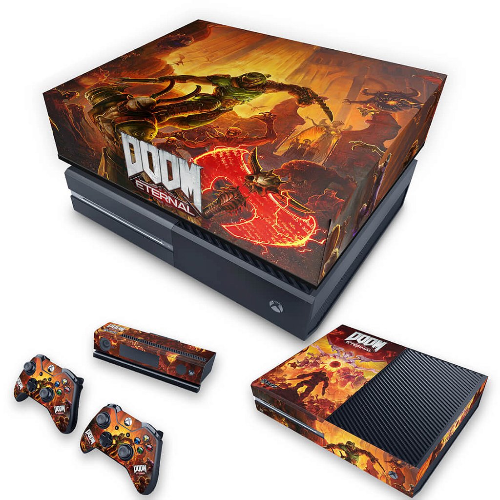 KIT Capa Anti Poeira e Skin Anti-Rage Xbox One Fat - Doom Eternal