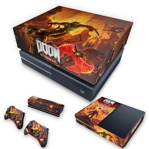 KIT Capa Anti Poeira e Skin Anti-Rage Xbox One Fat - Doom Eternal