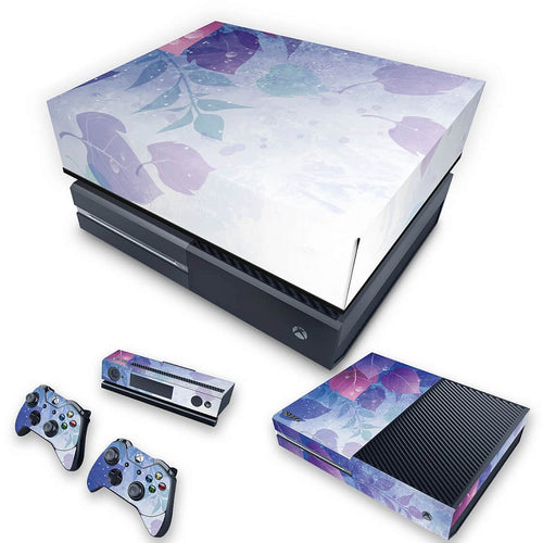 KIT Capa Anti Poeira e Skin Anti-Rage Xbox One Fat - Folhas Lilás