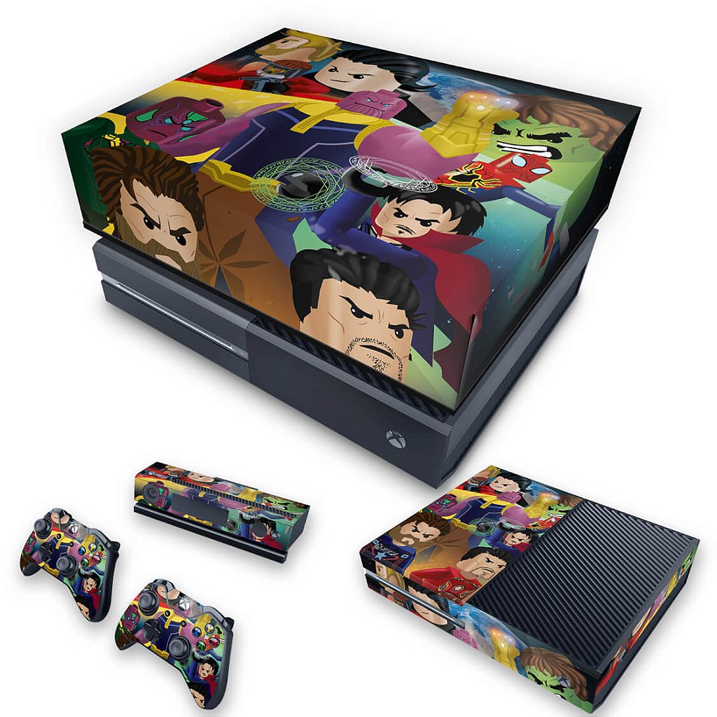 KIT Xbox One Fat Skin Anti-Rage e Capa Anti Poeira - Lego Avengers Vingadores