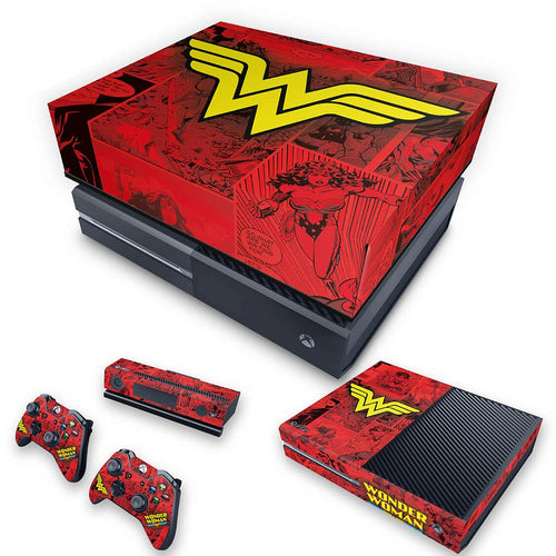KIT Capa Anti Poeira e Skin Anti-Rage Xbox One Fat - Mulher Maravilha Comics