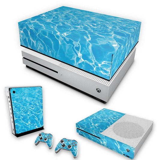 KIT Capa Anti Poeira e Skin Anti-Rage Xbox One S Slim - Aquático Água