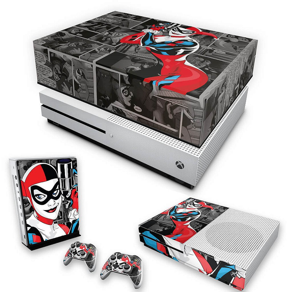 KIT Capa Anti Poeira e Skin Anti-Rage Xbox One S Slim - Arlequina Harley Quinn #A