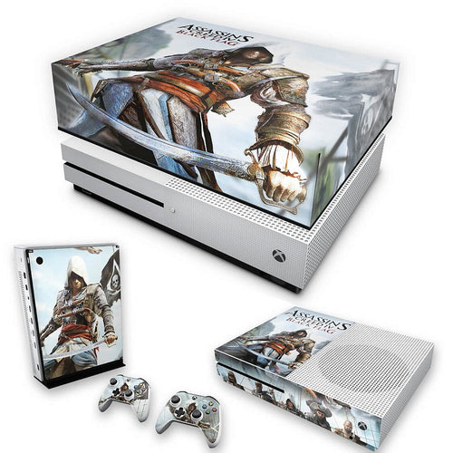 KIT Capa Anti Poeira e Skin Anti-Rage Xbox One S Slim - Assassins Creed Black Flag