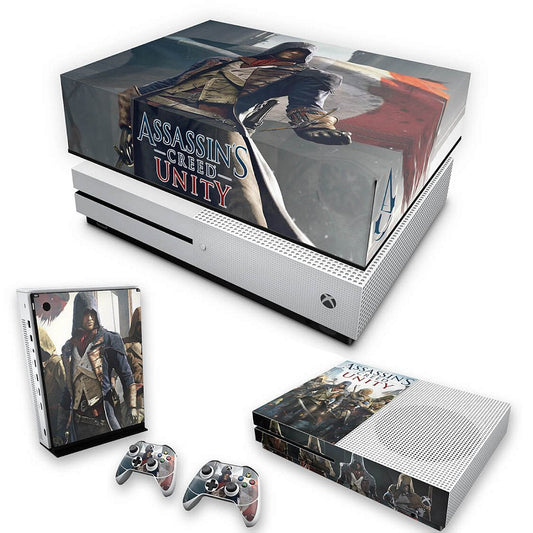 KIT Xbox One S Slim Skin Anti-Rage e Capa Anti Poeira - Assassins Creed Unity