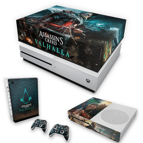 KIT Capa Anti Poeira e Skin Anti-Rage Xbox One S Slim - Assassin's Creed Valhalla