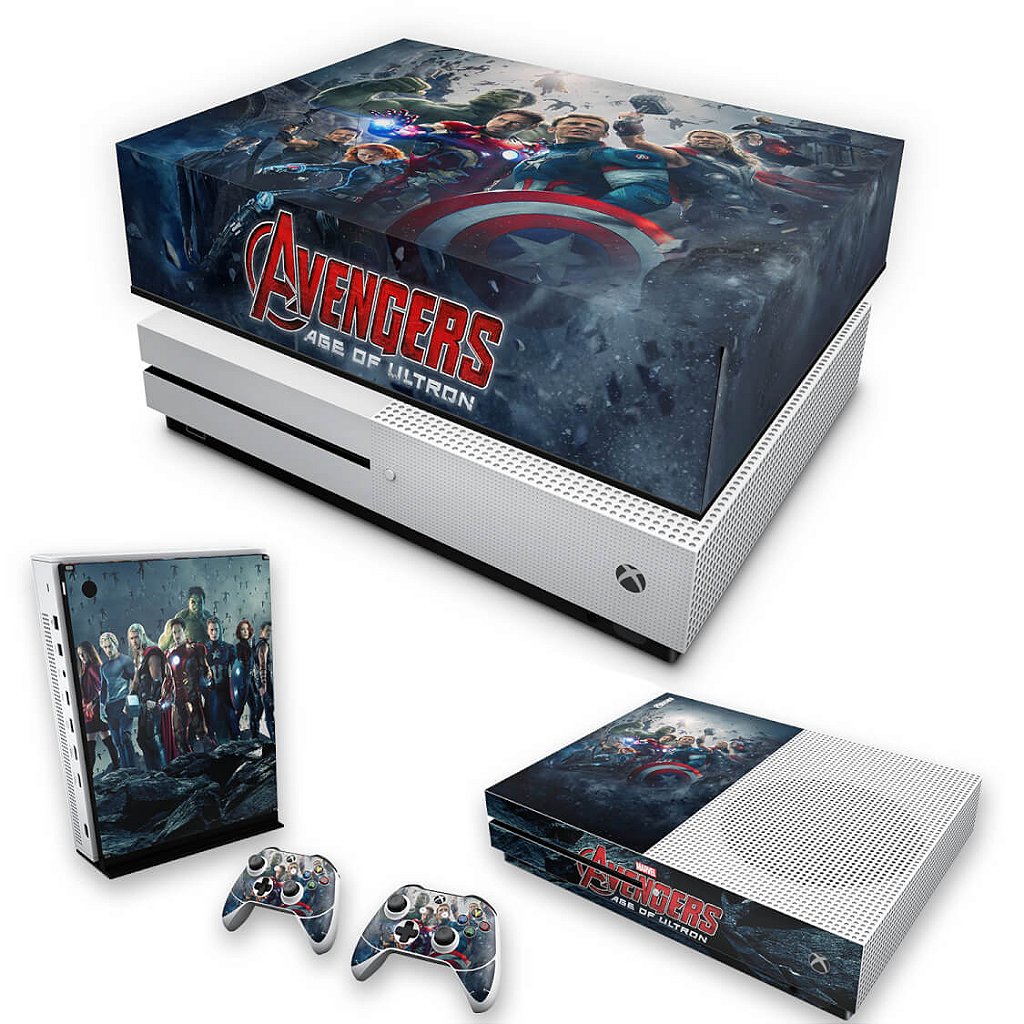 KIT Capa Anti Poeira e Skin Anti-Rage Xbox One S Slim - Avengers - Age of Ultron