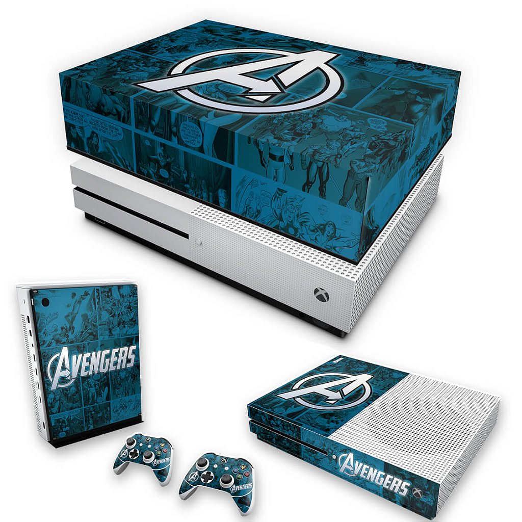 KIT Capa Anti Poeira e Skin Anti-Rage Xbox One S Slim - Avengers Vingadores Comics