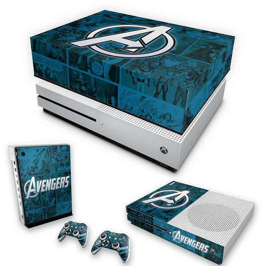 KIT Xbox One S Slim Skin Anti-Rage e Capa Anti Poeira - Avengers Vingadores Comics