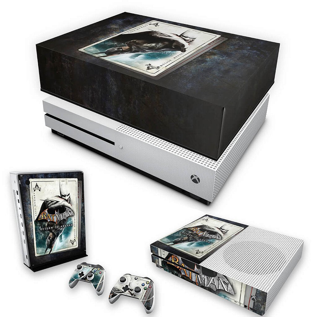 KIT Capa Anti Poeira e Skin Anti-Rage Xbox One S Slim - Batman Return to Arkham