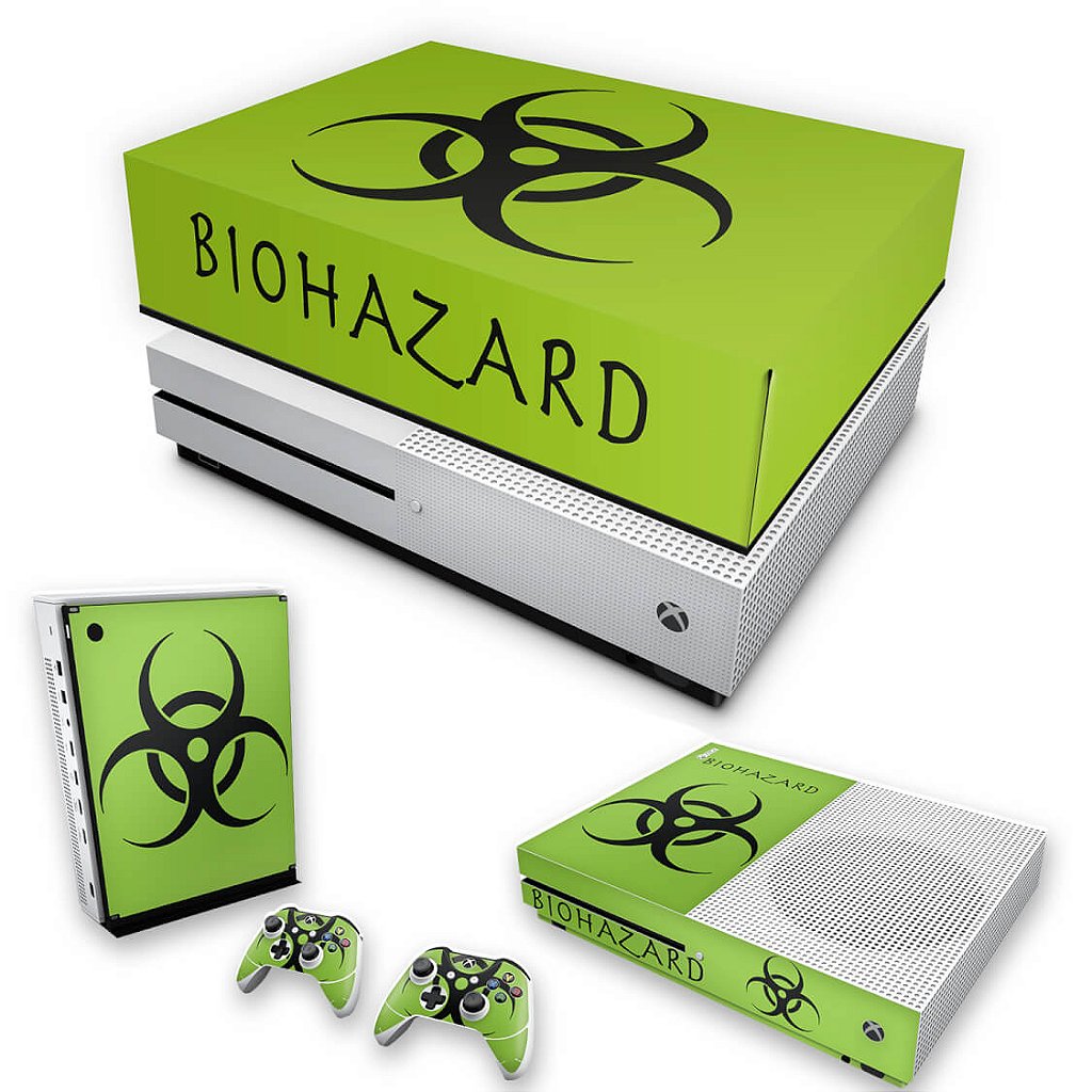 KIT Capa Anti Poeira e Skin Anti-Rage Xbox One S Slim - Biohazard Radioativo