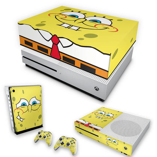 KIT Xbox One S Slim Skin Anti-Rage e Capa Anti Poeira - Bob Esponja