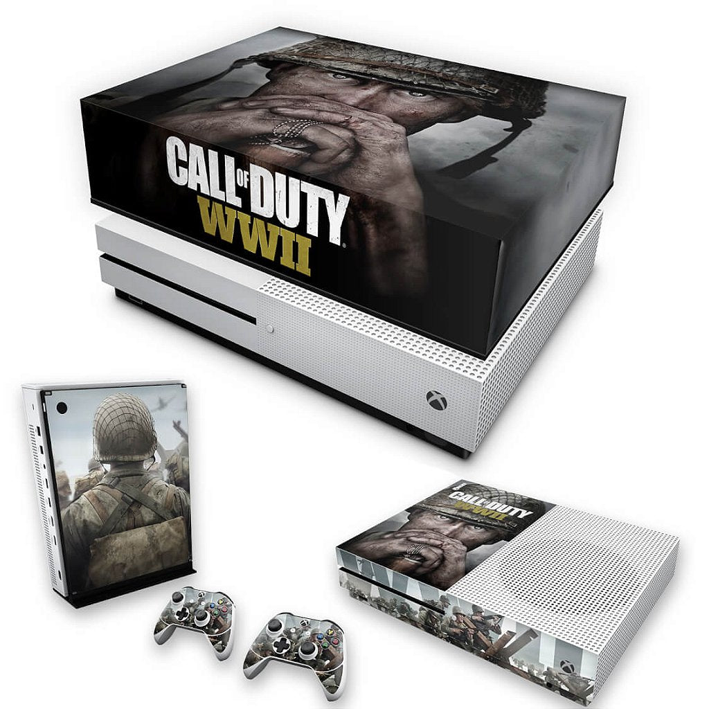 KIT Capa Anti Poeira e Skin Anti-Rage Xbox One S Slim - Call of Duty WW2