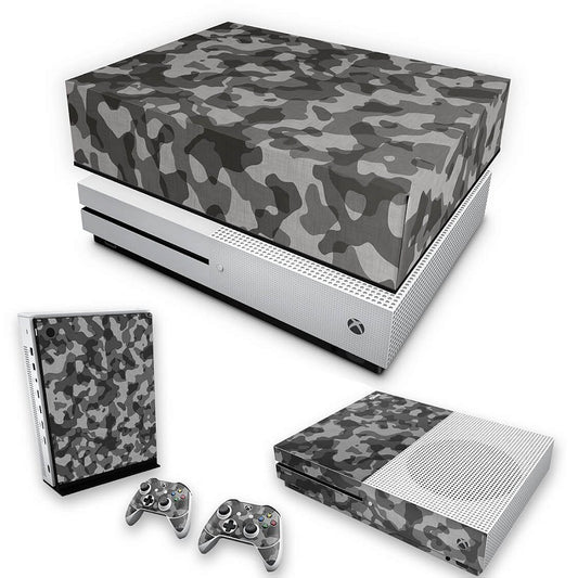 KIT Capa Anti Poeira e Skin Anti-Rage Xbox One S Slim - Camuflagem Cinza