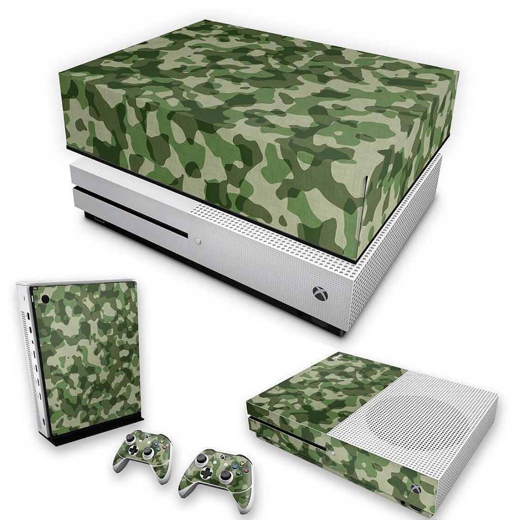 KIT Capa Anti Poeira e Skin Anti-Rage Xbox One S Slim - Camuflado Verde