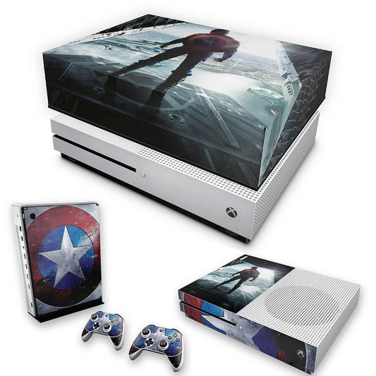 KIT Capa Anti Poeira e Skin Anti-Rage Xbox One S Slim - Capitão America