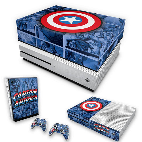 KIT Capa Anti Poeira e Skin Anti-Rage Xbox One S Slim - Capitão América Comics