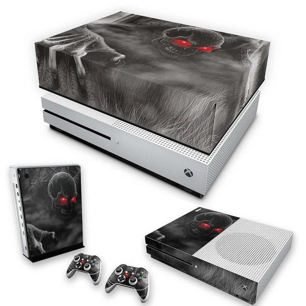 KIT Capa Anti Poeira e Skin Anti-Rage Xbox One S Slim - Caveira Skull