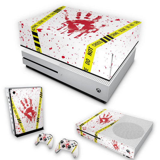 KIT Xbox One S Slim Skin Anti-Rage e Capa Anti Poeira - Cena de Crime Scene