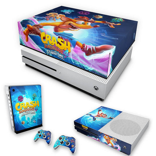 KIT Xbox One S Slim Skin Anti-Rage e Capa Anti Poeira - Crash Bandicoot 4