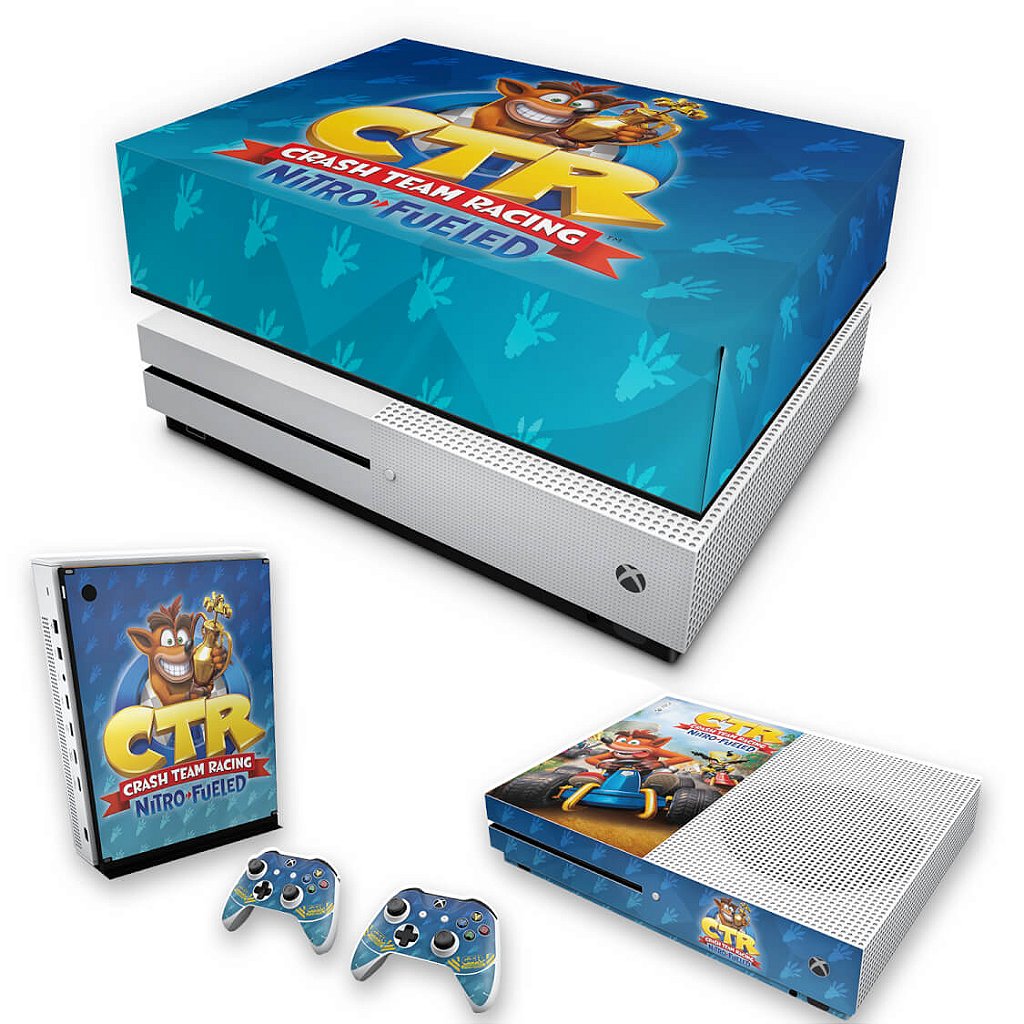 KIT Capa Anti Poeira e Skin Anti-Rage Xbox One S Slim - Crash Team Racing CTR