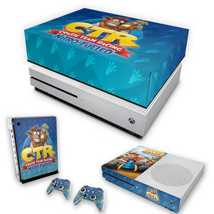 KIT Capa Anti Poeira e Skin Anti-Rage Xbox One S Slim - Crash Team Racing CTR