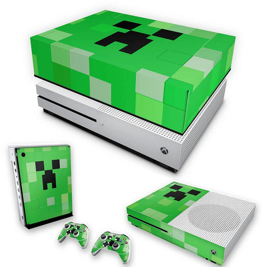 KIT Xbox One S Slim Skin Anti-Rage e Capa Anti Poeira - Creeper Minecraft
