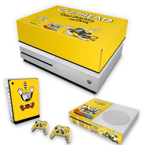 KIT Capa Anti Poeira e Skin Anti-Rage Xbox One S Slim - Cuphead