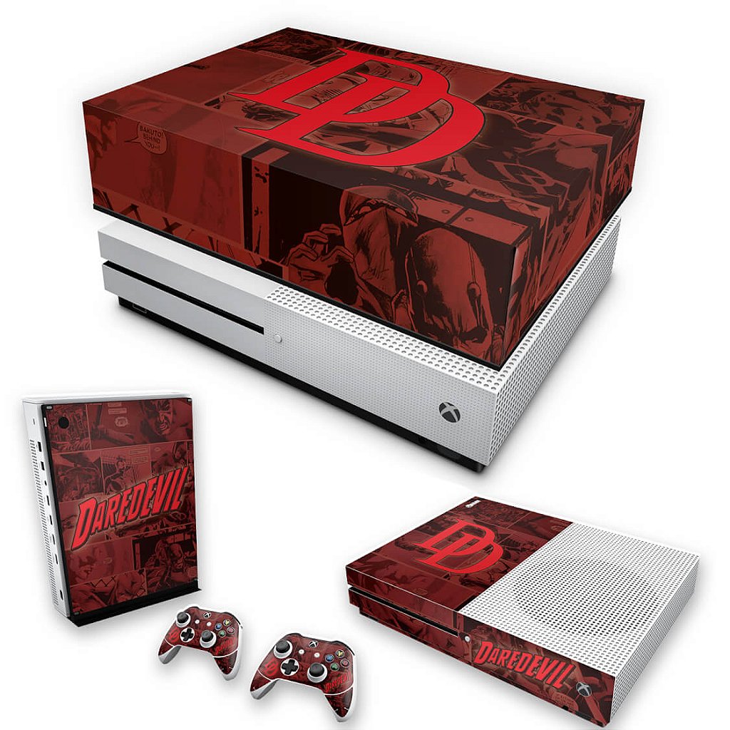 KIT Capa Anti Poeira e Skin Anti-Rage Xbox One S Slim - Daredevil Demolidor Comics
