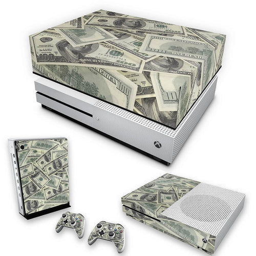 KIT Capa Anti Poeira e Skin Anti-Rage Xbox One S Slim - Dollar Money Dinheiro