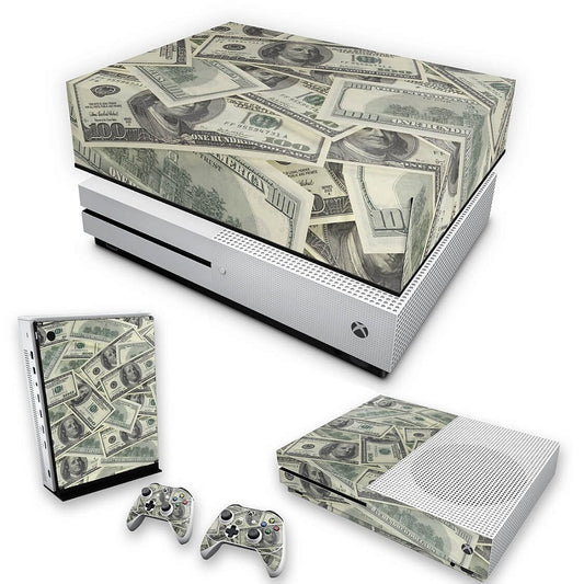 KIT Xbox One S Slim Skin Anti-Rage e Capa Anti Poeira - Dollar Money Dinheiro