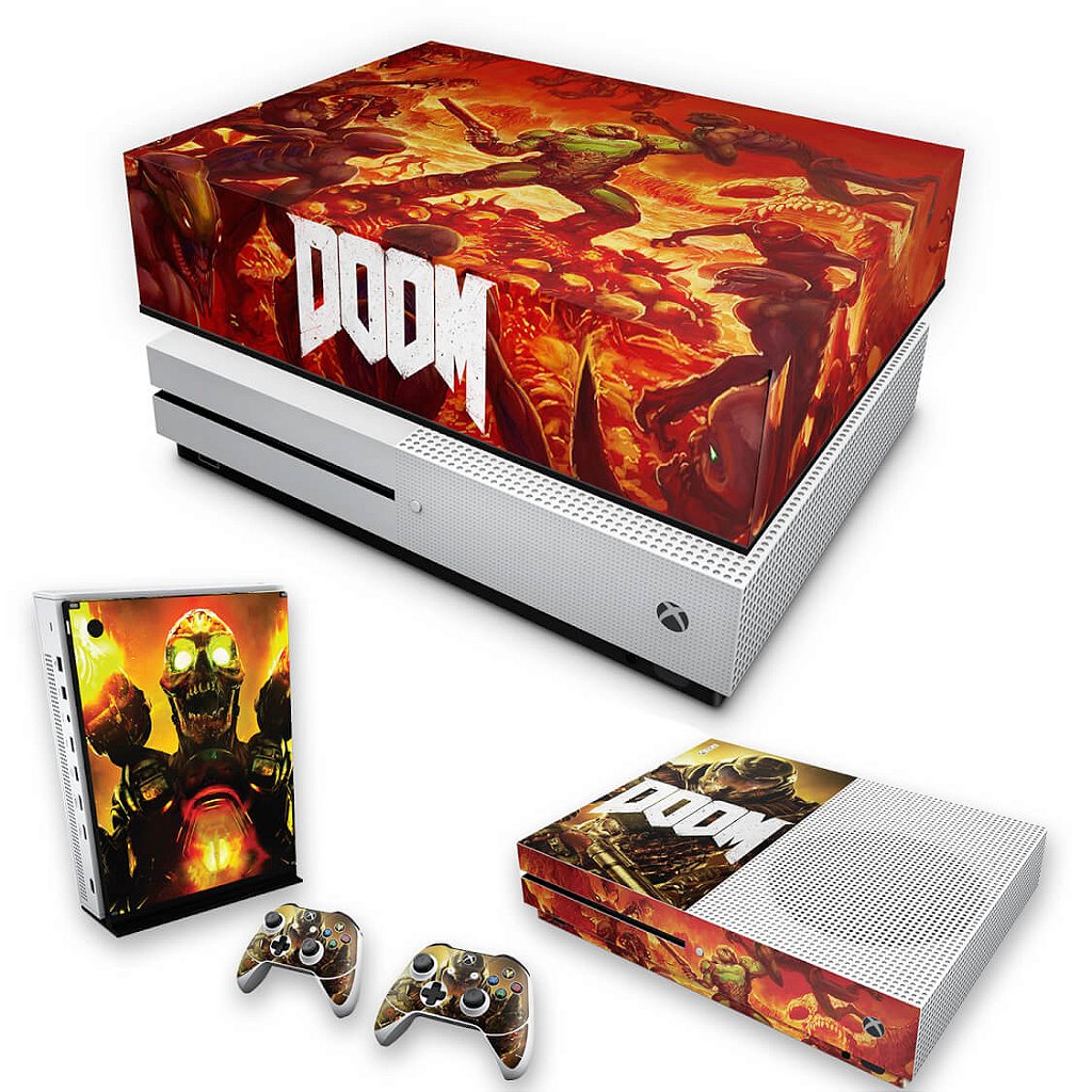 KIT Capa Anti Poeira e Skin Anti-Rage Xbox One S Slim - Doom