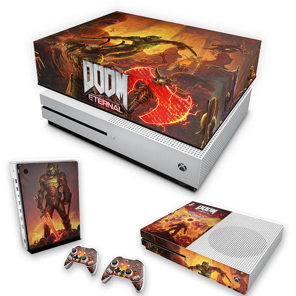 KIT Capa Anti Poeira e Skin Anti-Rage Xbox One S Slim - Doom Eternal