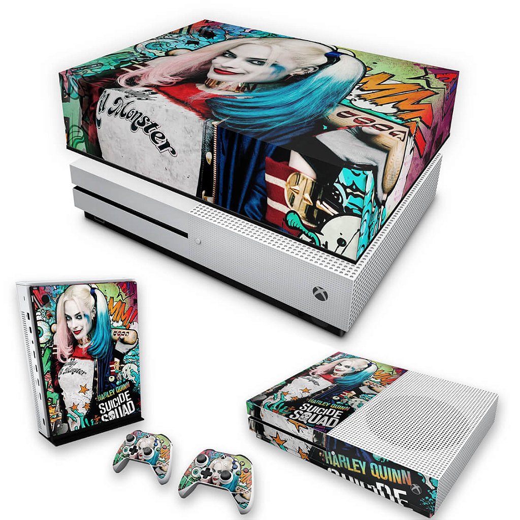 KIT Capa Anti Poeira e Skin Anti-Rage Xbox One S Slim - Esquadrão Suicida #A