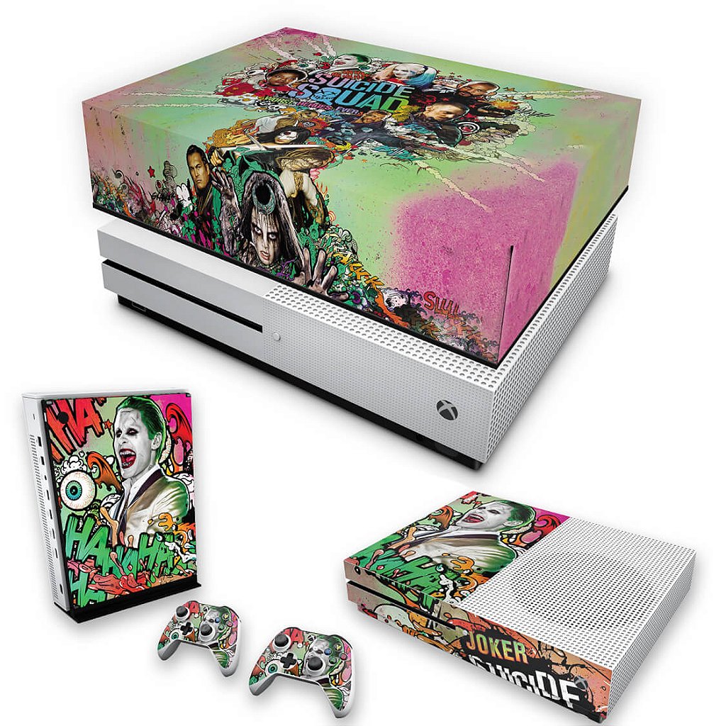 KIT Capa Anti Poeira e Skin Anti-Rage Xbox One S Slim - Esquadrão Suicida #B