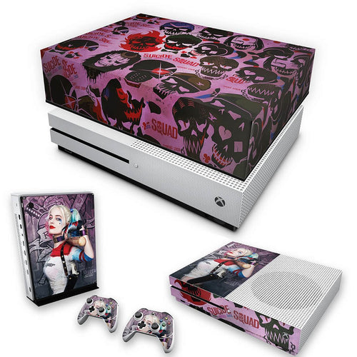 KIT Capa Anti Poeira e Skin Anti-Rage Xbox One S Slim - Esquadrão Suicida #C