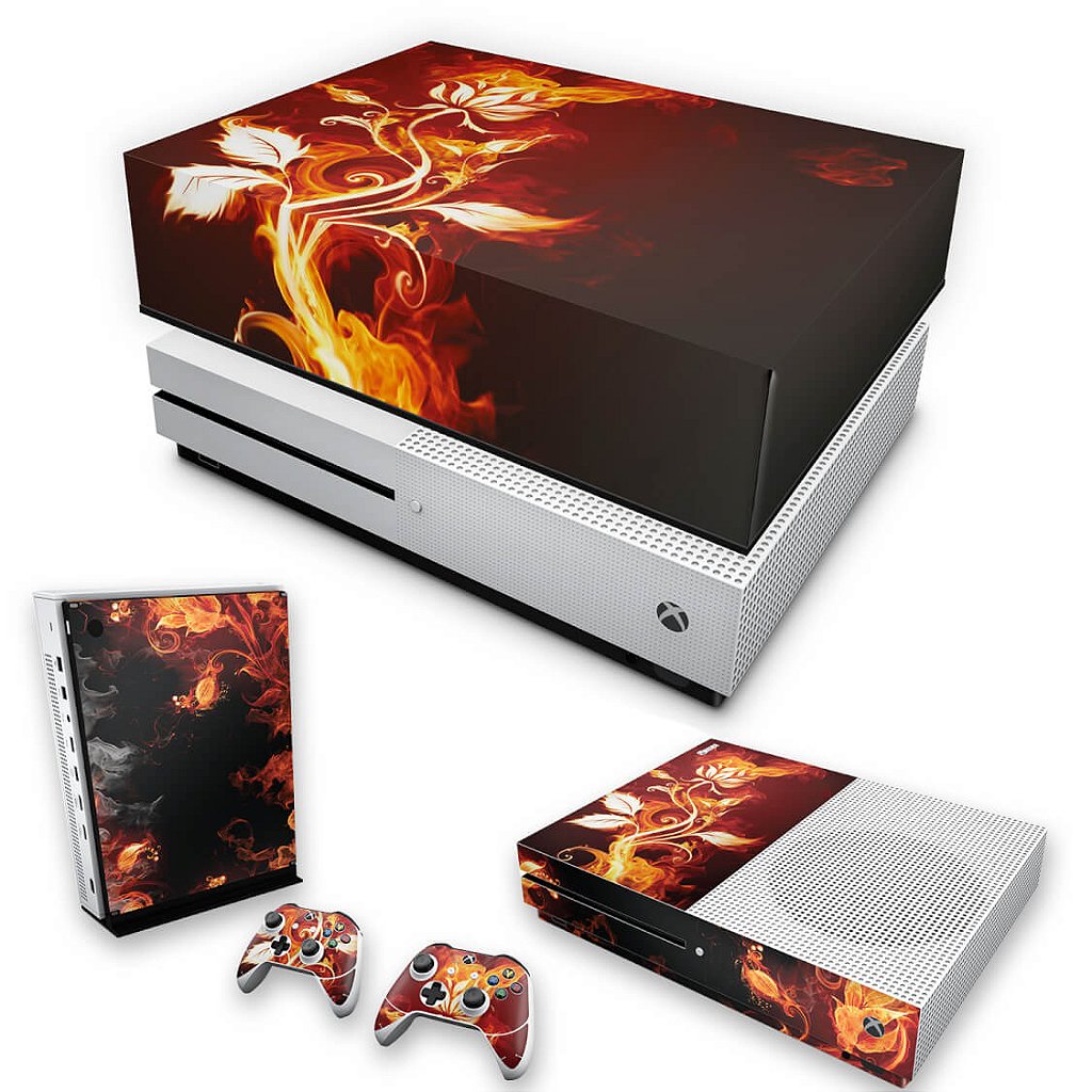 KIT Capa Anti Poeira e Skin Anti-Rage Xbox One S Slim - Fire Flower