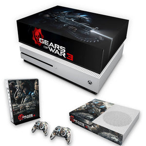 KIT Capa Anti Poeira e Skin Anti-Rage Xbox One S Slim - Gears of War 4